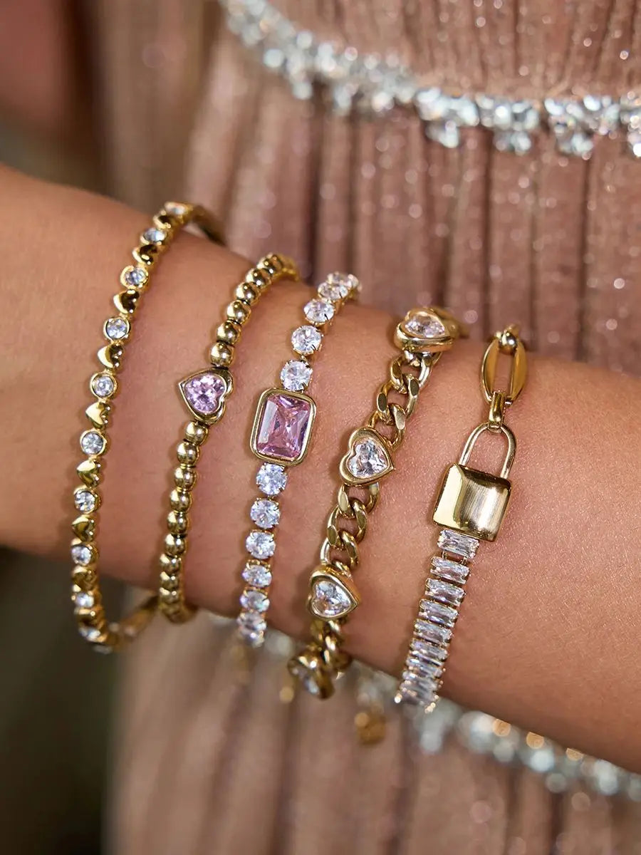 Gold Crystal Bracelet Stack for Women | Waterproof Gold Plated Statement Jewellery