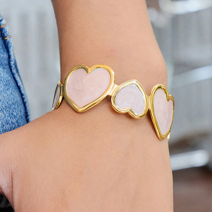 Gold Plated Pink Heart Open Cuff Bracelet for Women | Waterproof & Tarnish-Free Jewelry