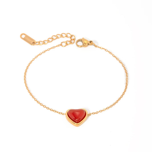 Red Heart Gold Bracelet for Women | Waterproof Gold Plated Heart Jewellery