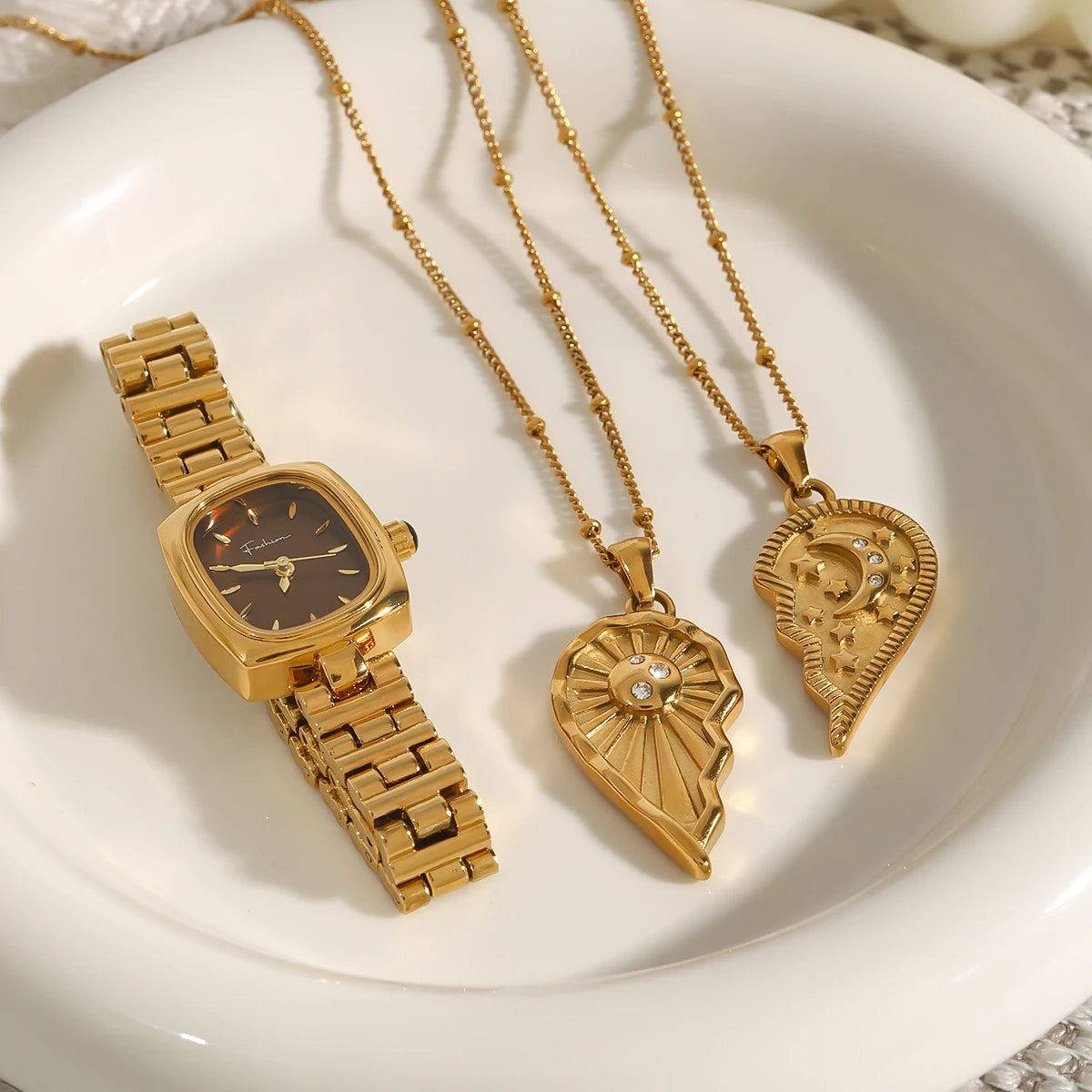 Zon en Maan Gespleten Hart Ketting Set | Bijpassende Hemelse Sieraden