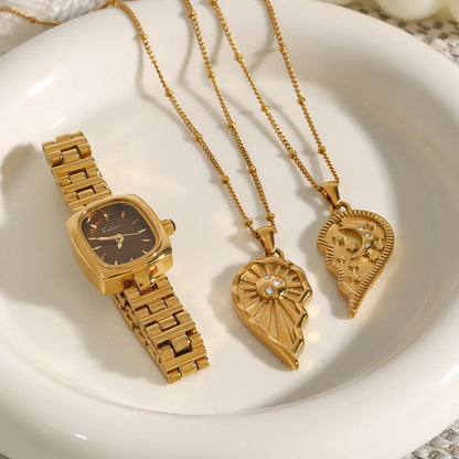 Zon en Maan Gespleten Hart Ketting Set | Bijpassende Hemelse Sieraden