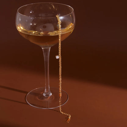 18K Gold Plated Wheat Chain Bracelet with Solitaire CZ | Waterproof Braided Rope Chain Bracelet | Dainty Diamond Style Gold Bracelet