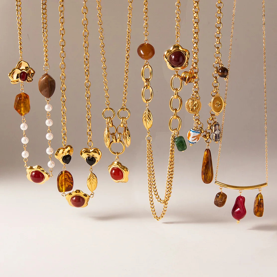 Vintage Agaat Hars Hanger 18K Vergulde Charm Ketting Collectie – Waterdichte, Vlekbestendige Statement Sieraden