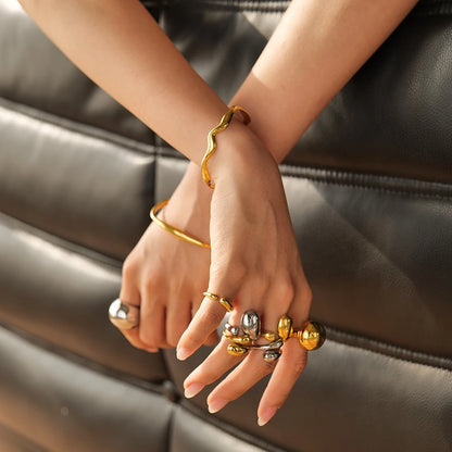 18K Gold Plated Dome Statement Ring – Waterproof, Tarnish-Free Chunky Jewellery (Gold & Silver)
