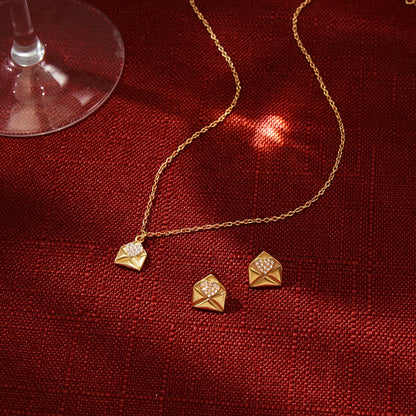 18K Gold-Plated Geometric Pendant Necklace & Stud Earrings Set | Modern Minimal Jewelry