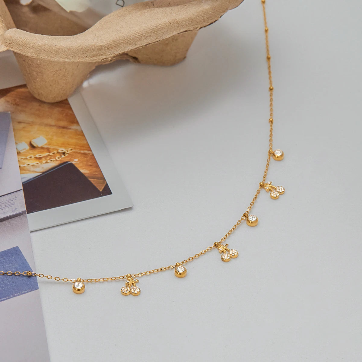 Witte Strass Kers Hanger Ketting Voor Cadeau 18K Verguld Roestvrij Staal Elegante Luxe Bedel Hanger Sieraden