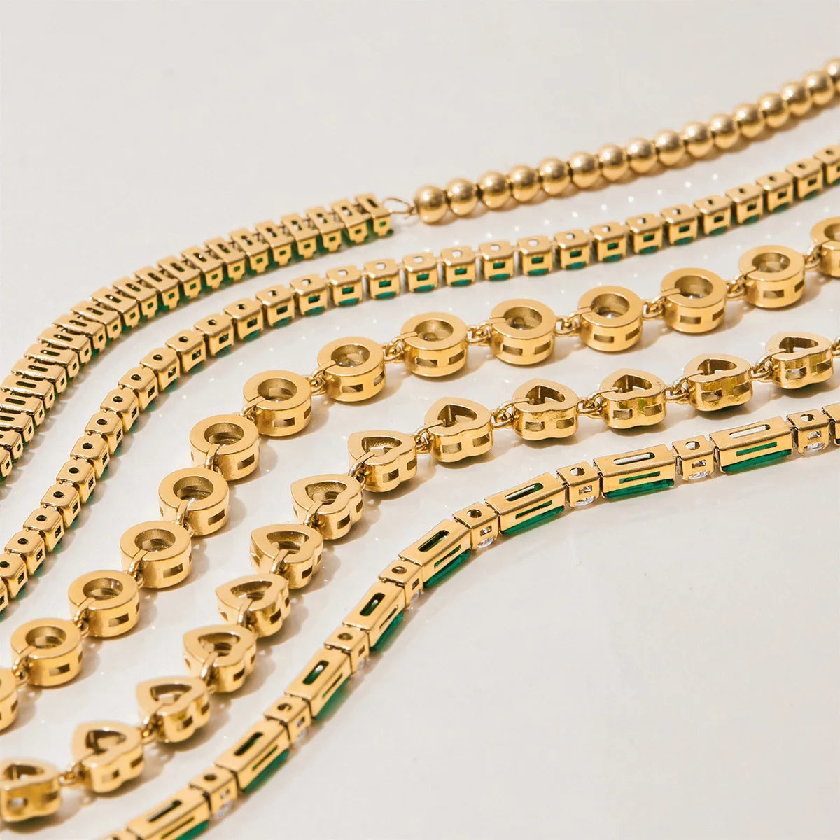 Gold Plated Emerald Green Bracelet Set for Women | Waterproof & Tarnish-Free Stackable Jewelry