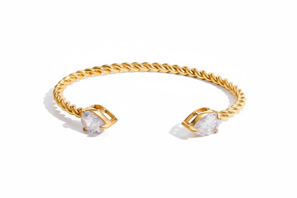 18K Gold Plated Bracelet Stack | Waterproof Bangle & Chain Bracelet Collection | CZ Crystal Gold Wrist Stack Gift Set