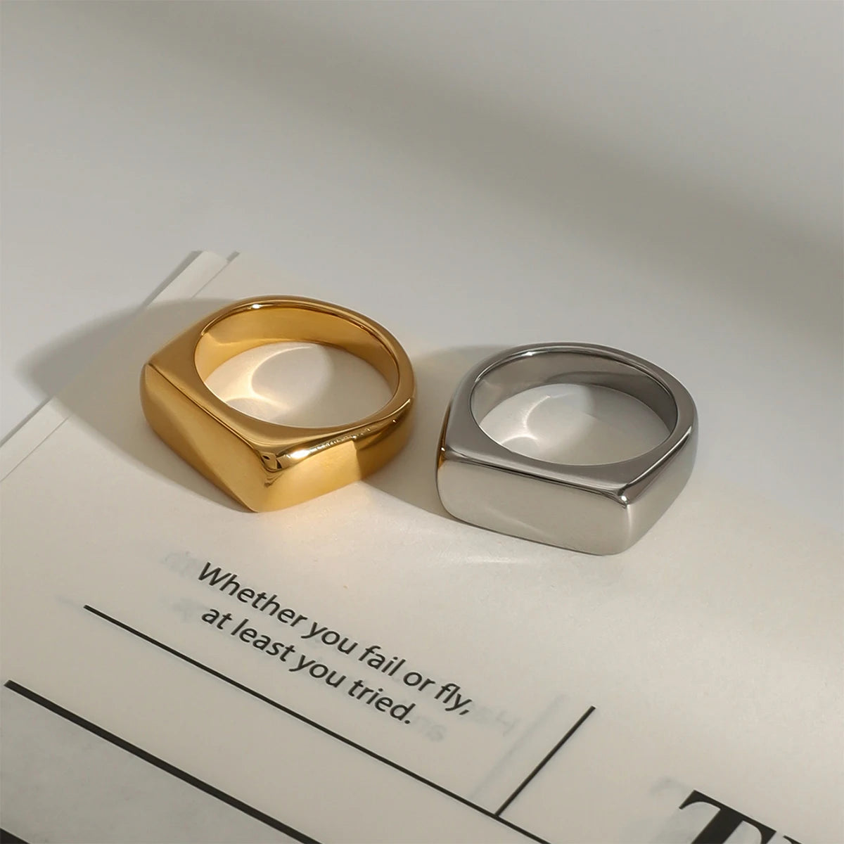 Minimalist Geometric Signet Ring – Modern Unisex Statement Band (Gold & Silver Options)
