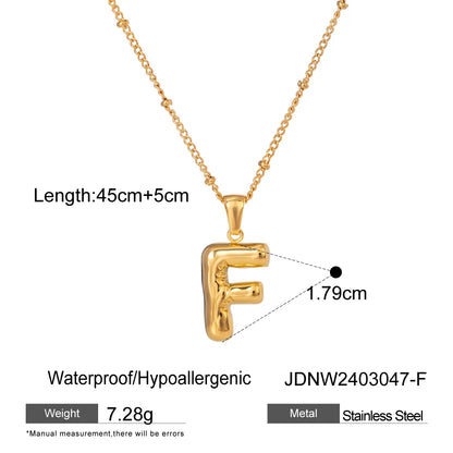 18K Gold Balloon Bubble Necklace | Minimalist Initial Letter Pendant | Stainless Steel Women’s Fashion Jewelry