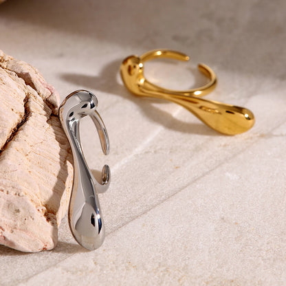 18K Gold Plated Liquid Teardrop Open Ring | Waterproof Molten Drop Sculptural Ring | Available in Gold & Silver