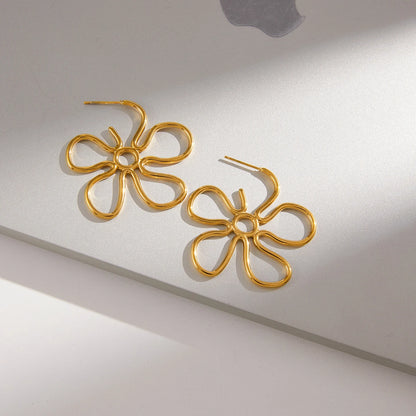 18K Gold Plated Abstract Flower Statement Earrings for Women – Waterproof Tarnish Free Stainless Steel Jewellery