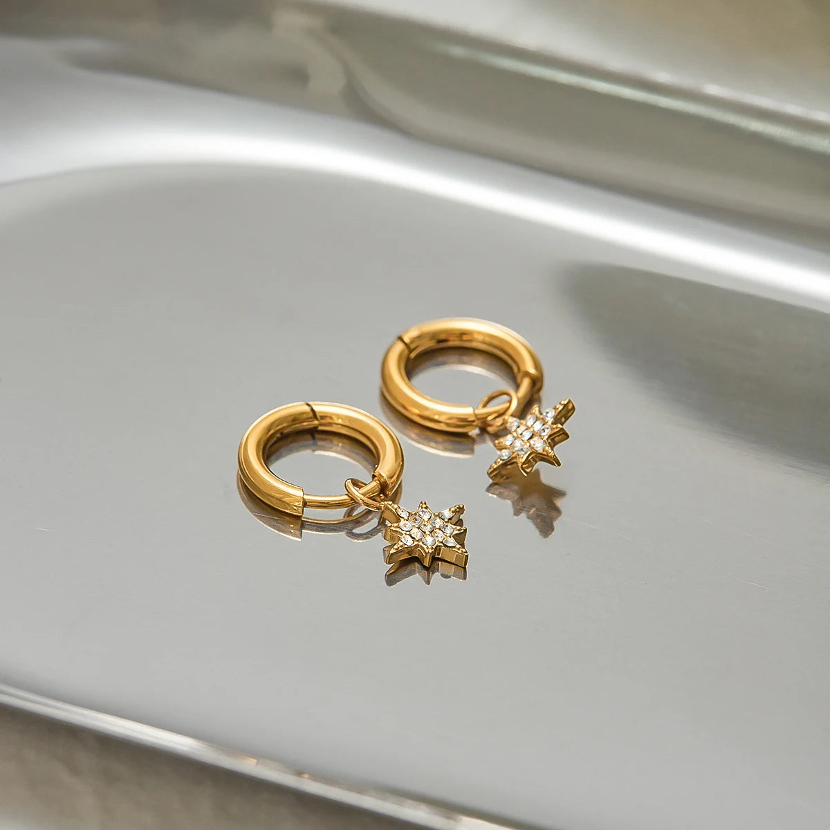 Cherry, Cross & Star Charm Huggie Hoop Earrings for Women – Gold Plated Waterproof Tarnish Free Stainless Steel Jewellery