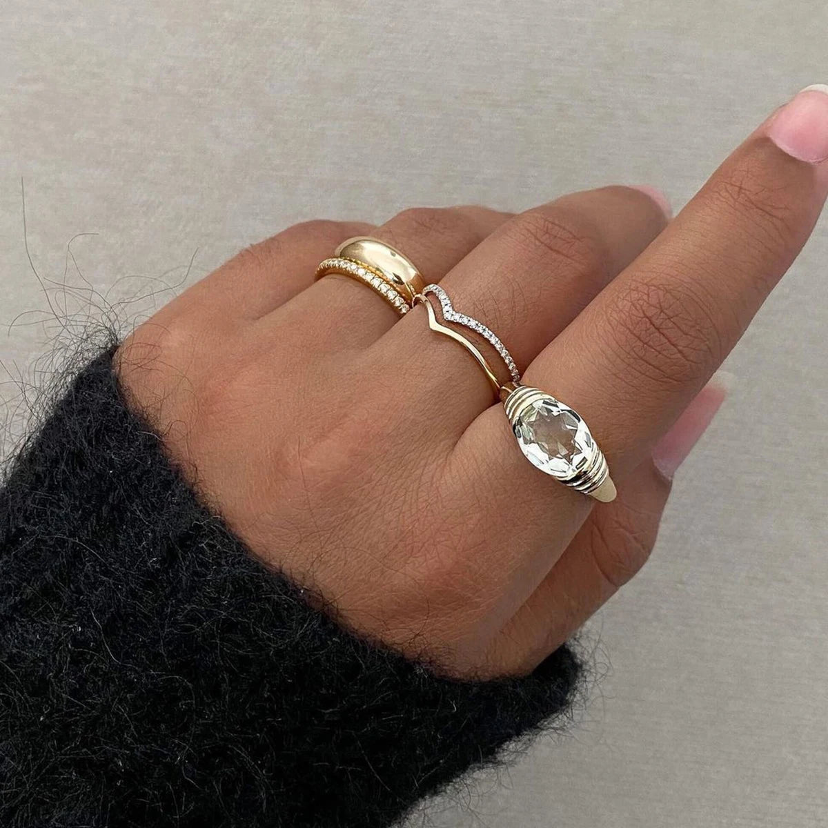 18K Gold Plated Oval Gemstone Ring – Waterproof, Tarnish-Free Statement Jewellery