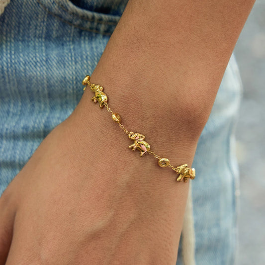 18K vergulde olifantenarmband met zirkonia kristallen | Waterdichte geluksbrenger olifantenarmband | Subtiele gouden dierenarmband met bedel