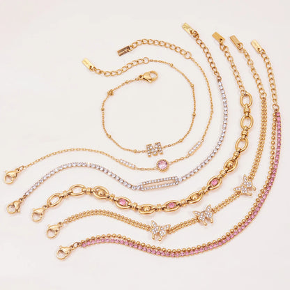 Gold Butterfly Crystal Bracelet for Women | Pink Stone Gold Plated Jewellery
