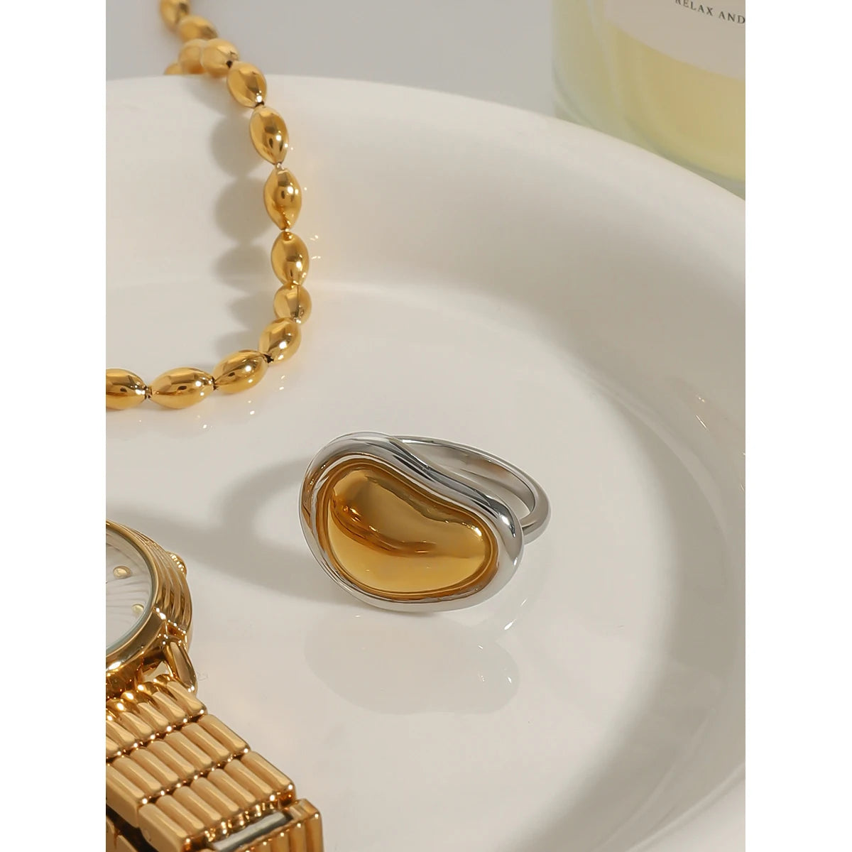 18K Gold Plated Molten Heart Ring – Waterproof, Tarnish-Free Modern Statement Ring