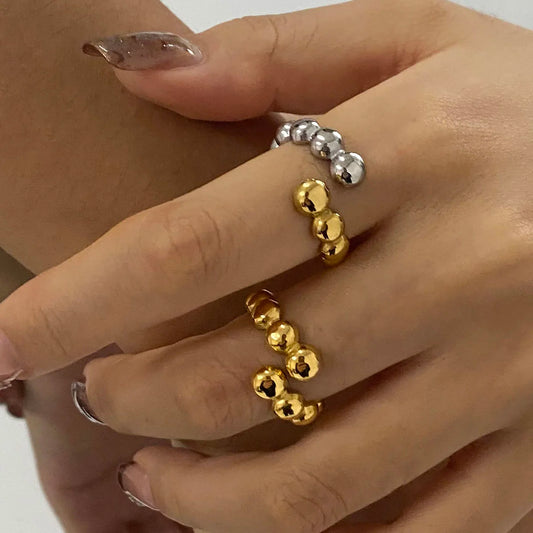 18K Vergulde Bubble Kraal Open Ring | Verstelbare Waterdichte Ball Chain Ring | Verkrijgbaar in Goud & Zilver