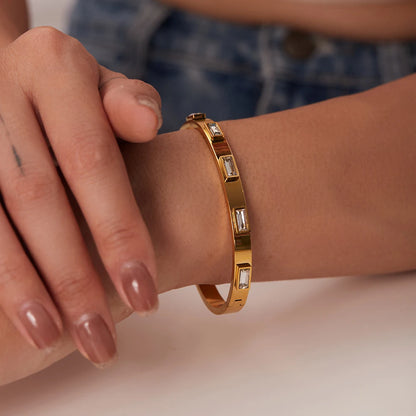 Gold Plated Gemstone Bangle Bracelets for Women | Waterproof & Tarnish-Free Luxury Bangles