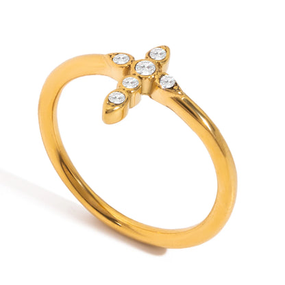 Dainty 18K Gold Plated Cross Ring | Minimalist Christian Jewelry | Stackable Cubic Zirconia Faith Band | Tarnish-Proof Ring