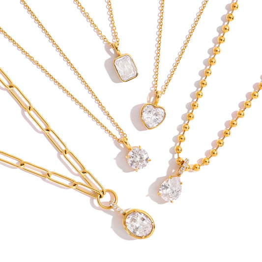 Klassieke gouden solitaire hanger ketting | Briljant geslepen diamant