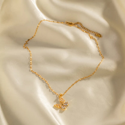 Sprankelende Gouden Vlinder Hanger Ketting | Zirkonia Pavé Verfijnde Ketting