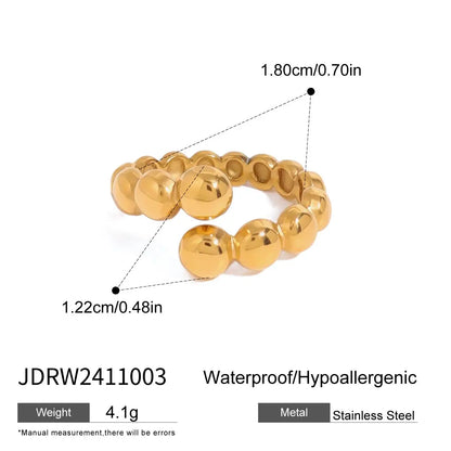 18K Vergulde Bubble Kraal Open Ring | Verstelbare Waterdichte Ball Chain Ring | Verkrijgbaar in Goud & Zilver