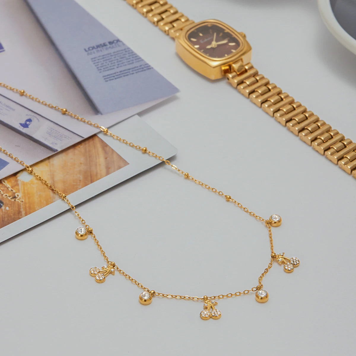 Witte Strass Kers Hanger Ketting Voor Cadeau 18K Verguld Roestvrij Staal Elegante Luxe Bedel Hanger Sieraden