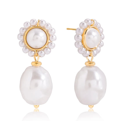 18K Gold Plated Pearl Drop Earrings – Waterproof Tarnish-Free Elegant Jewelry for Women