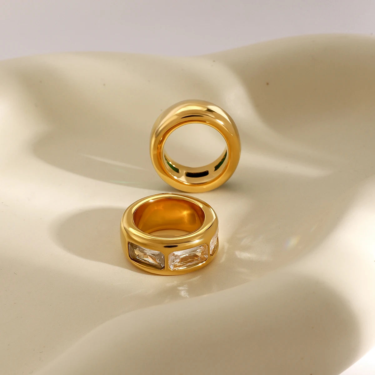 18K Gold Plated Chunky Gemstone Ring – Waterproof, Tarnish-Free Statement Jewellery