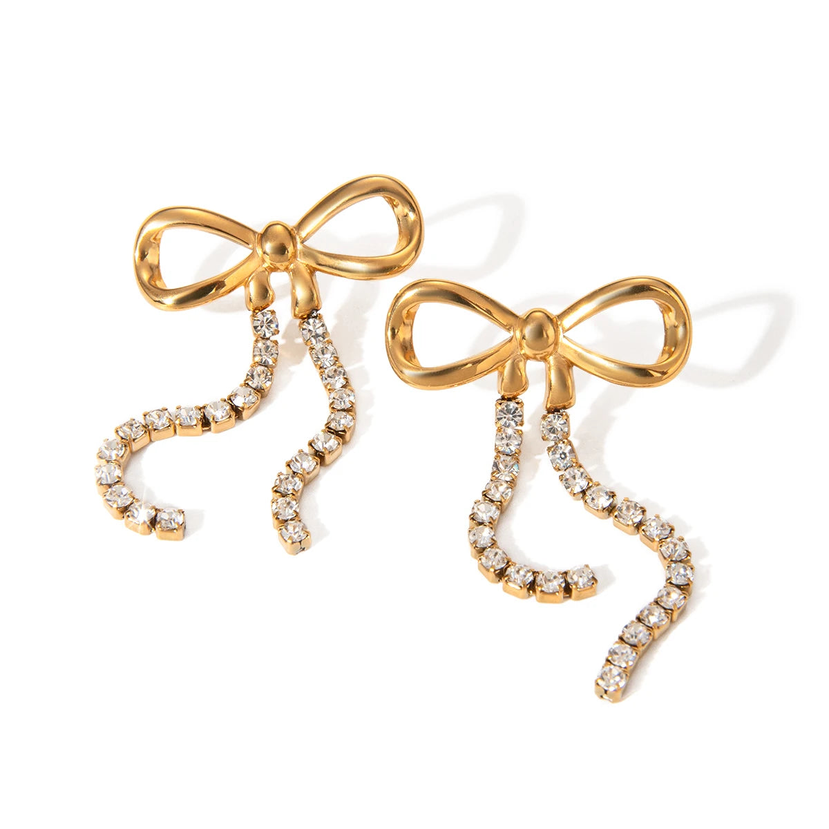 18K vergulde strik kristallen druppel oorbellen – Waterdicht aanslagvrij elegante statement sieraden voor dames
