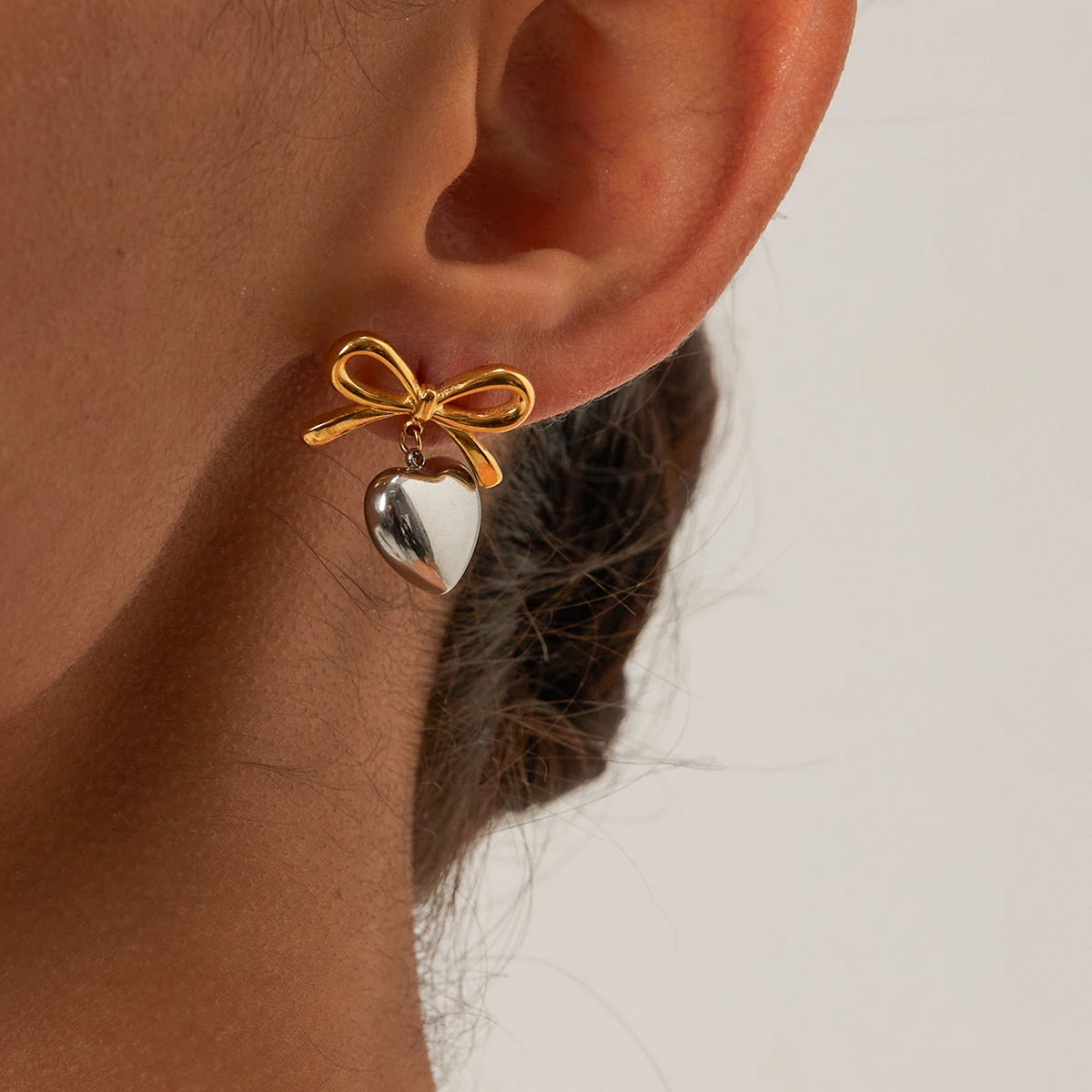 Bow Heart Drop Earrings for Women – Gold Plated Waterproof Tarnish Free Stainless Steel Fashion Jewellery