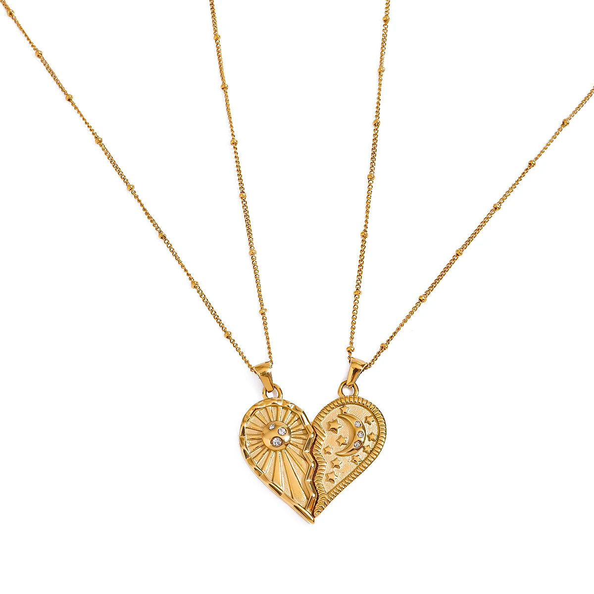 Zon en Maan Gespleten Hart Ketting Set | Bijpassende Hemelse Sieraden