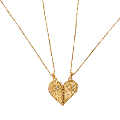 Zon en Maan Gespleten Hart Ketting Set | Bijpassende Hemelse Sieraden