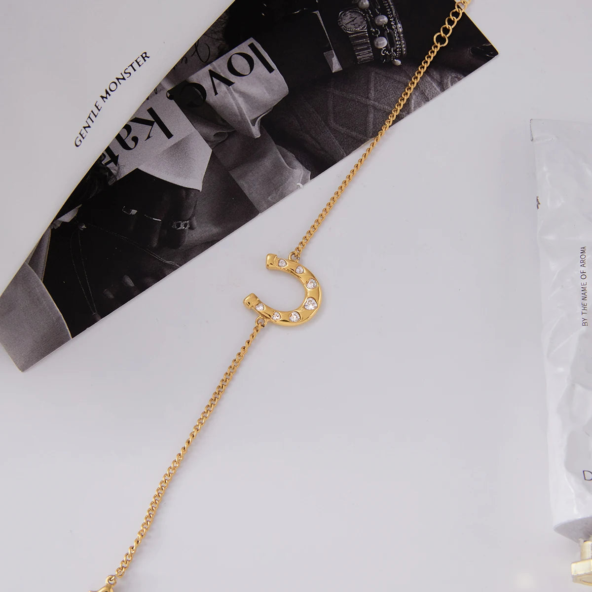 18K Gold Plated Lucky Horseshoe Bracelet with Heart CZ Stones | Waterproof Good Luck Charm Bracelet | Dainty Gold Curb Chain Bracelet