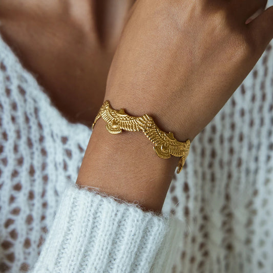 Gold Plated Wing Cuff Bracelet for Women | Waterproof & Tarnish-Free Statement Jewelry