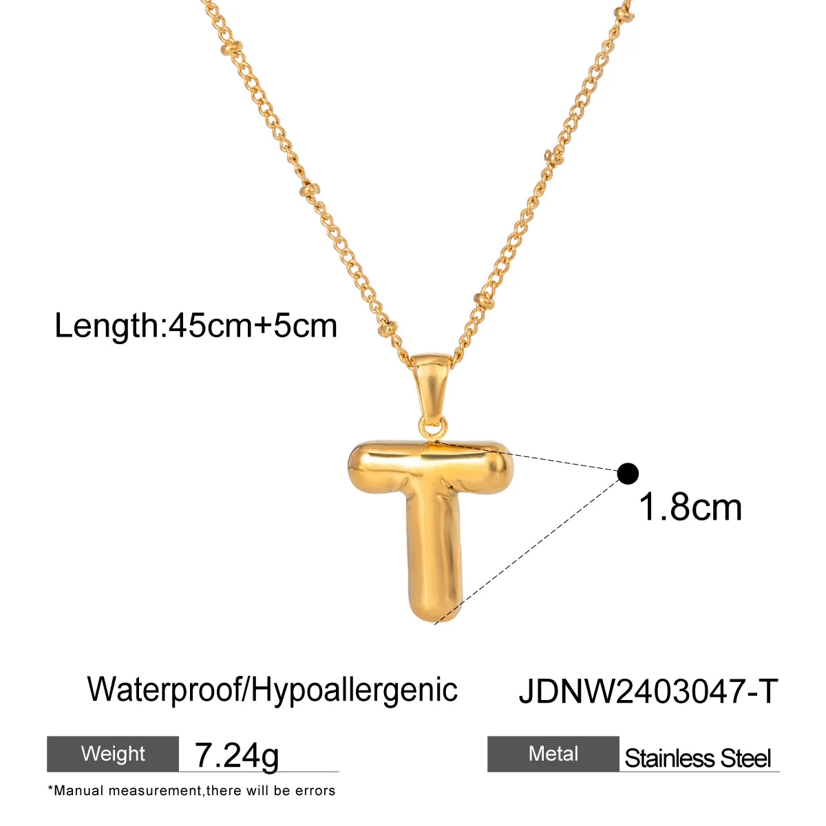 18K Gold Balloon Bubble Necklace | Minimalist Initial Letter Pendant | Stainless Steel Women’s Fashion Jewelry