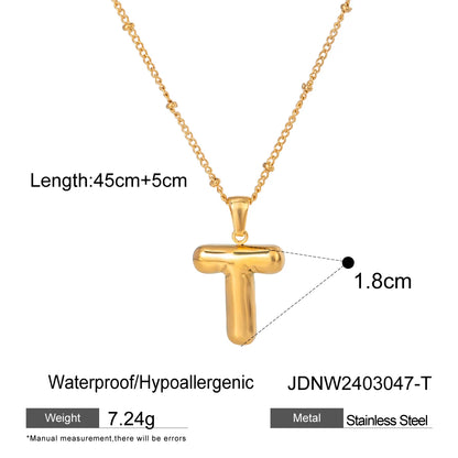 18K Gold Balloon Bubble Necklace | Minimalist Initial Letter Pendant | Stainless Steel Women’s Fashion Jewelry