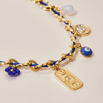 Duivelsoog Natuursteen Hanger Dubbele Lagen Touwketting Ketting Roestvrijstalen Hanger Dames Sieraden