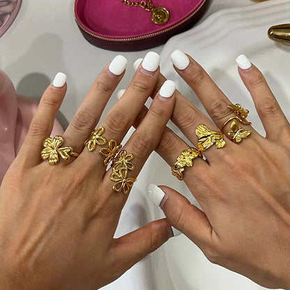 18K Vergulde Bloemen & Vlinder Ringen Collectie – Waterdichte, Vlekvrije Statement Ringen