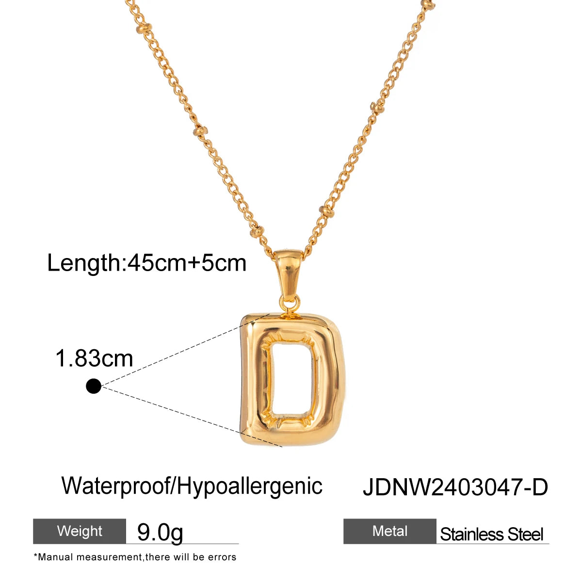 18K Gold Balloon Bubble Necklace | Minimalist Initial Letter Pendant | Stainless Steel Women’s Fashion Jewelry