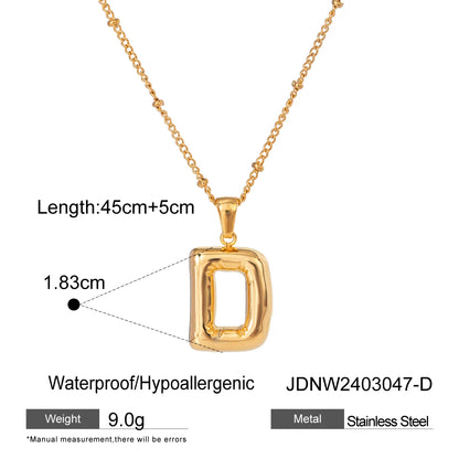 18K Gold Balloon Bubble Necklace | Minimalist Initial Letter Pendant | Stainless Steel Women’s Fashion Jewelry