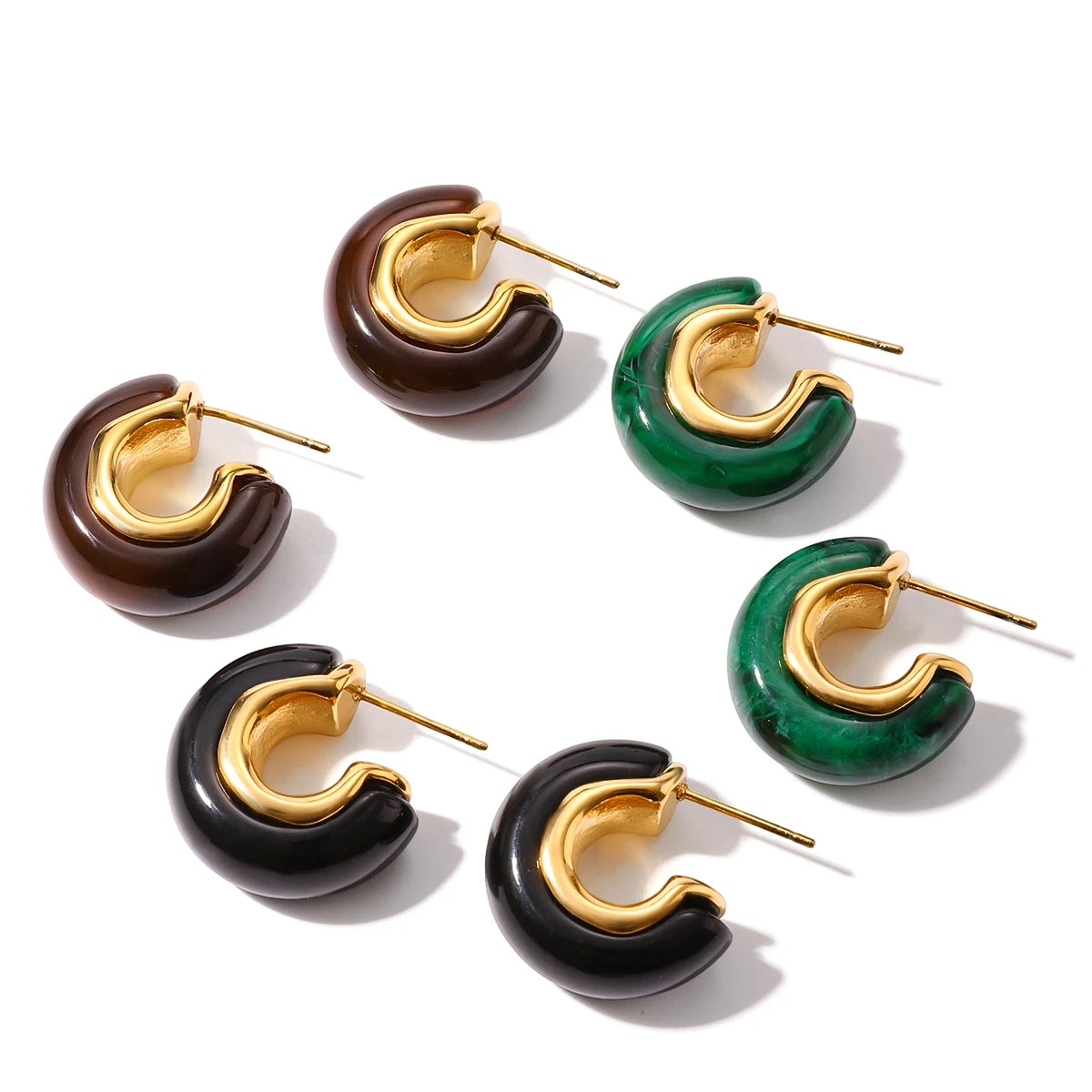 Vintage C Shape Resin Stud Earrings For Women 18K Gold Plated Stainless Steel Earrings Simple Fashion Jewelry Gift 2025