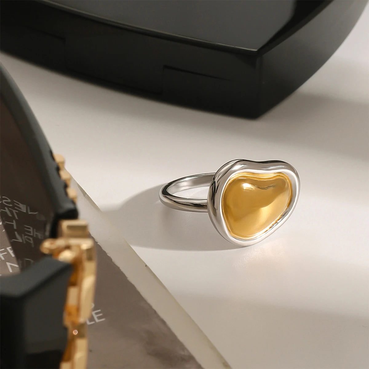 18K Gold Plated Molten Heart Ring – Waterproof, Tarnish-Free Modern Statement Ring