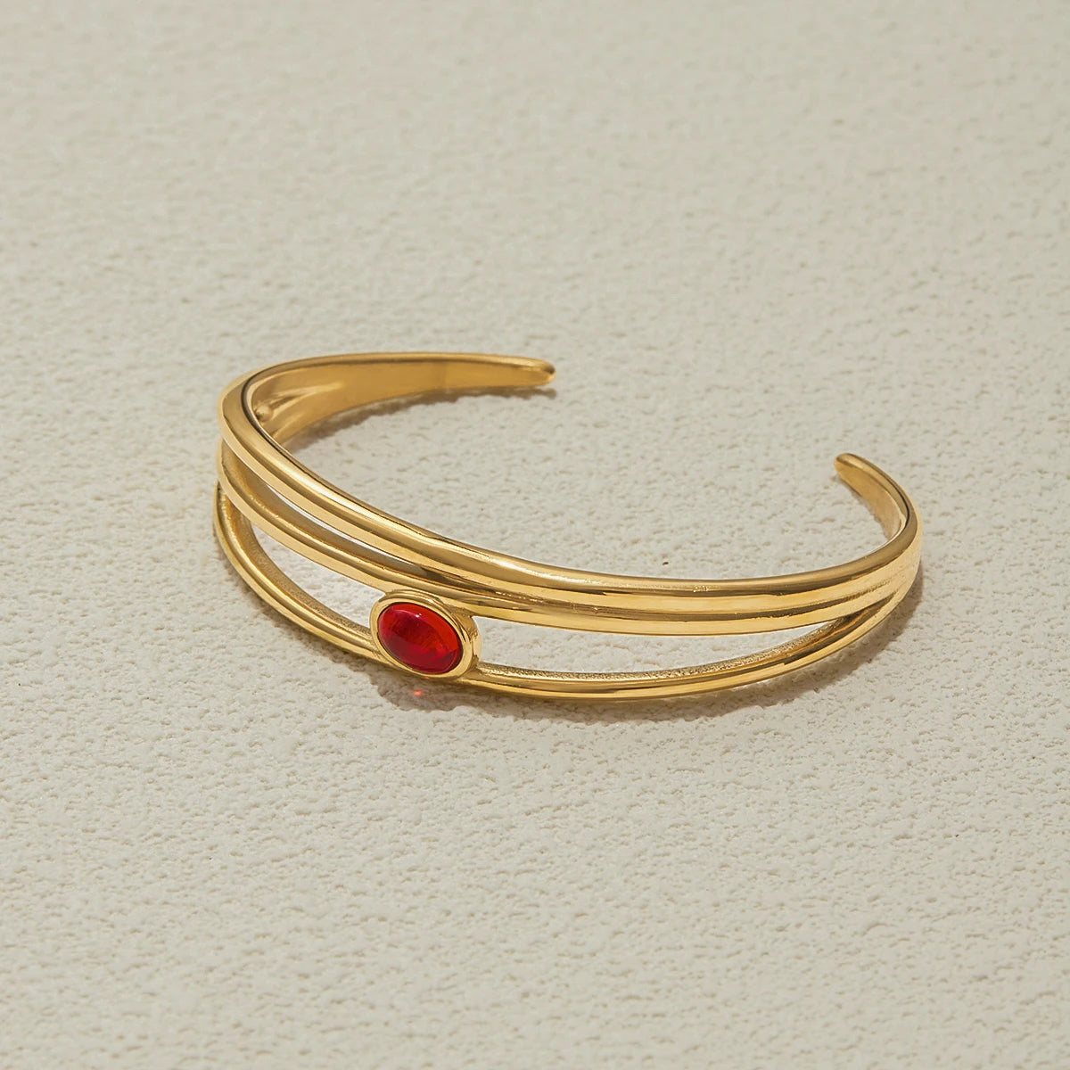 Gold Red Stone Bangle Bracelet for Women | Waterproof Gold Plated Statement Jewellery