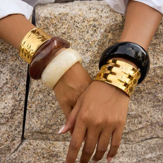 Gold Plated Statement Bangle Bracelet for Women | Waterproof & Tarnish-Free Modern Jewelry