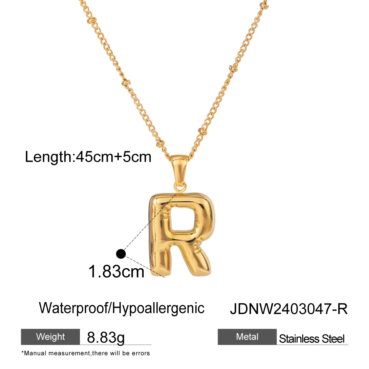 18K Gold Balloon Bubble Necklace | Minimalist Initial Letter Pendant | Stainless Steel Women’s Fashion Jewelry