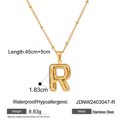 18K Gold Balloon Bubble Necklace | Minimalist Initial Letter Pendant | Stainless Steel Women’s Fashion Jewelry