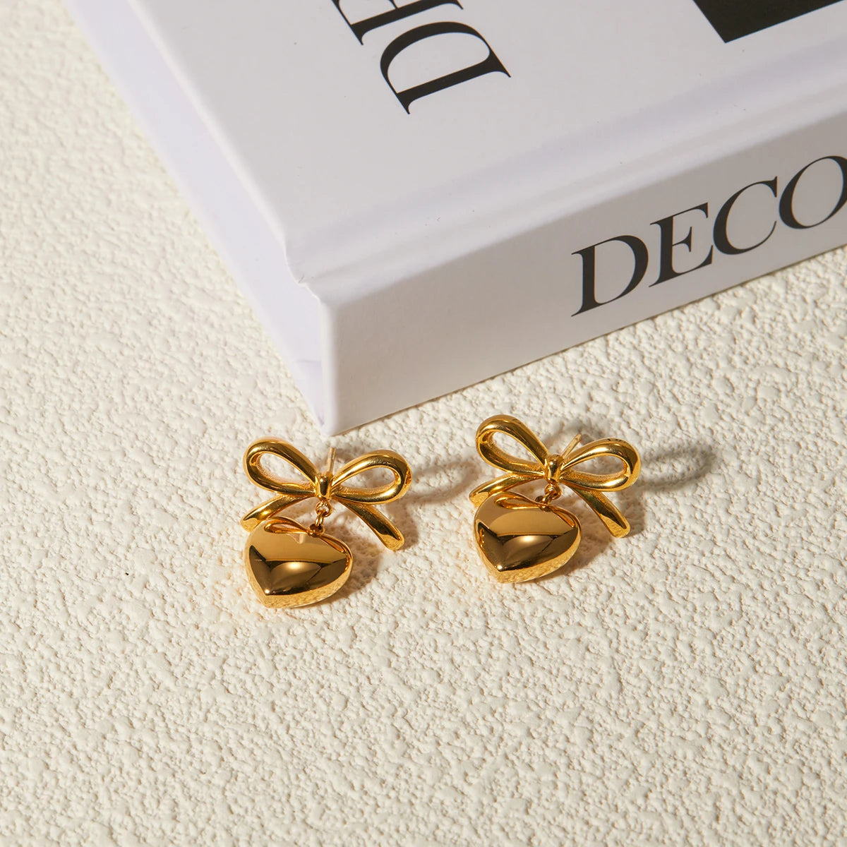 Bow Heart Drop Earrings for Women – Gold Plated Waterproof Tarnish Free Stainless Steel Fashion Jewellery