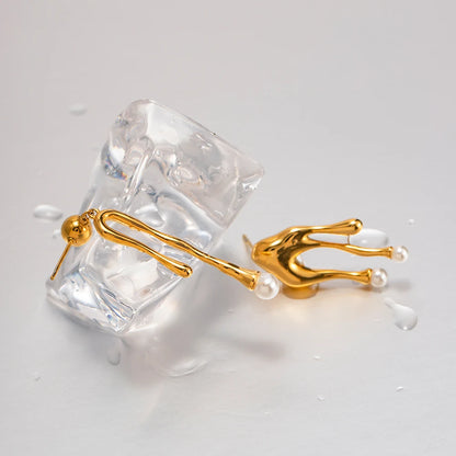 Abstract Pearl Drop Earrings for Women | 18K Gold Plated Waterproof Tarnish-Free Statement Earrings